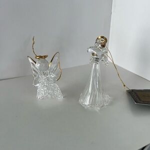 Angel glass ornaments. Lot of 2. Vintage, granny core, glass w/gold tone accents